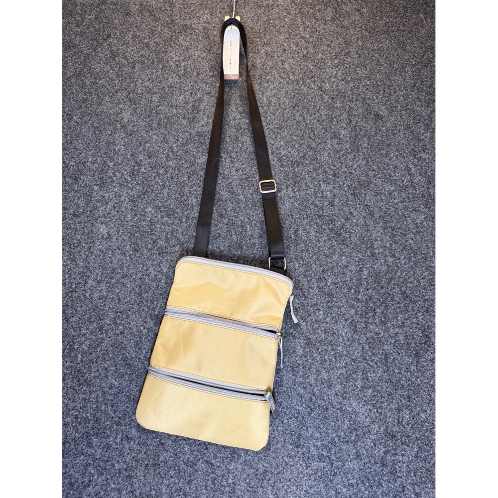 Tan Nylon Multi-Zip Crossbody Travel Bag Slim Messenger Khaki